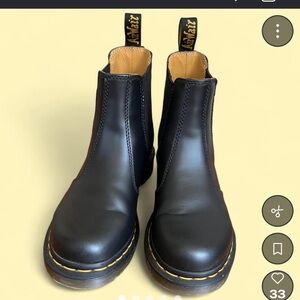 Dr. Martens Black Ankle Boots with Yellow Stitching